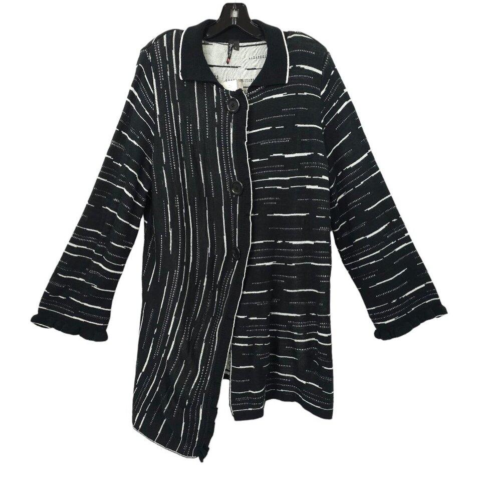 Asymmetrical Roni Rabl 3 Button Cardigan Sweater Womens Size L Black White NEW